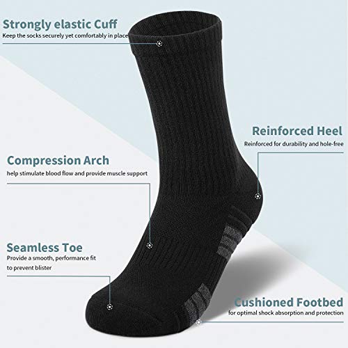 coskefy Cotton Sports Socks Cushioned Running Socks Trainer Socks for Men Women Walking Hiking Trekking Socks, 6 Pairs x black