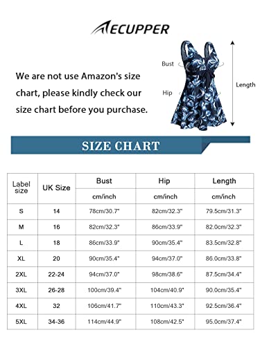 ECUPPER Womens Plus Size Skirted Swimsuit Floral Printed Swimwear Padded Swim Suit Dress with Boy Shorts