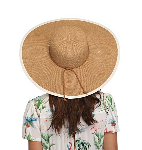 Lanzom Womens 5.5 Inches Wide Brim Straw Hat Floppy Foldable Roll up Cap Beach Sun Hat