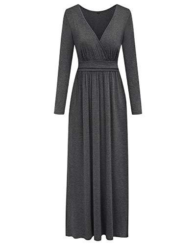 OUGES Women's Summer Casual V Neck Short Sleeve Floral Pattern Wrap Ladies Maxi Long Dress with Pockets