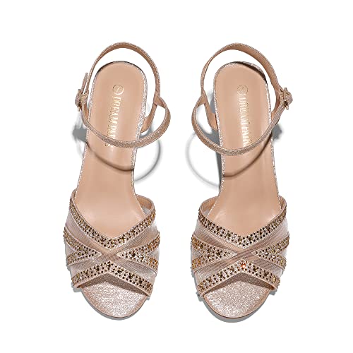DREAM PAIRS Women's Heels Sandals Ankle Strap Peep Toe Low Kitten Dress Wedding Shoes