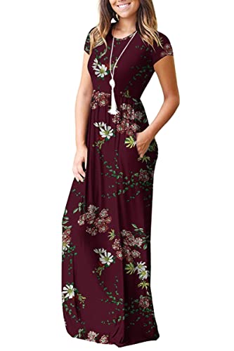 GRECERELLE Womens Maxi Dress Ladies' Summer Casual Short Sleeve Long Dresses with Pocket for Daily, Holiday, Travel, Maternity