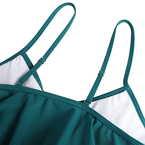 Genfien Swimsuit for Women Two Piece Bathing Suits Ruffled Flounce Top with High Waisted Bottom Bikini Set