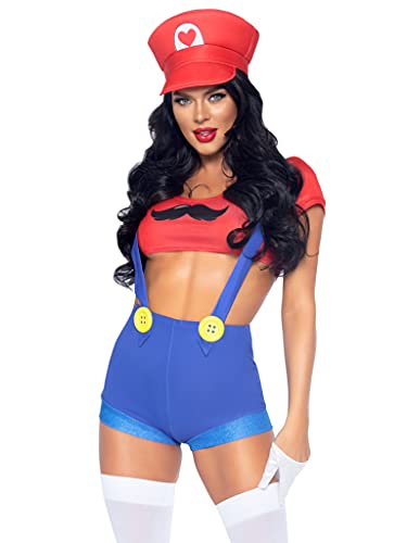 Leg Avenue Women's 3 Pc Sexy Gamer Babe Costume with Crop Top, Suspender Shorts