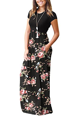 GRECERELLE Womens Maxi Dress Ladies' Summer Casual Short Sleeve Long Dresses with Pocket for Daily, Holiday, Travel, Maternity