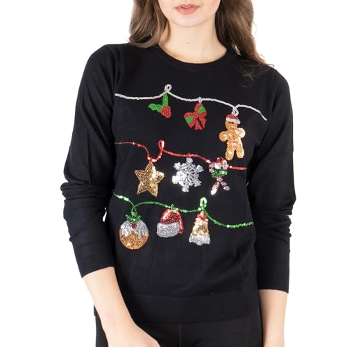 NOROZE Women's Christmas Tops Sweatshirts Sequin Jingle Bells HoHoHo Pug Mrs Claus Xmas Jumper