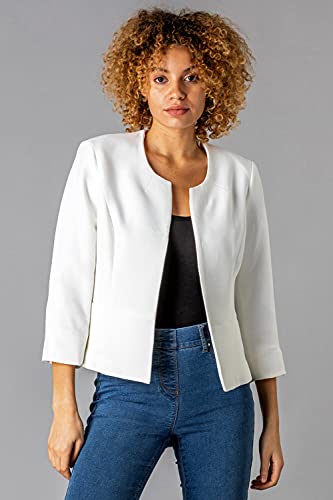 Roman Originals Cropped Bolero Jacket Shrug for Women UK Ladies Jacquard Tailored Fitted Blazer Round Collar Smart Work Formal Evening Wedding Guests Short 2 Pockets