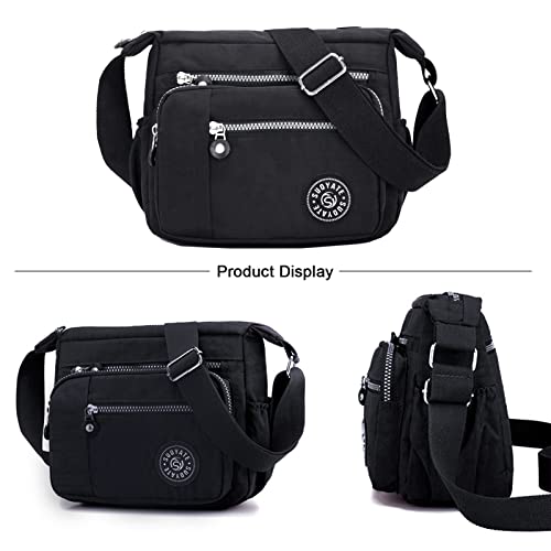 Womens Multi Pocket Casual Canvas Crossbody Bag Travel Purse Messenger Handbag for Shopping Hiking Daily Use