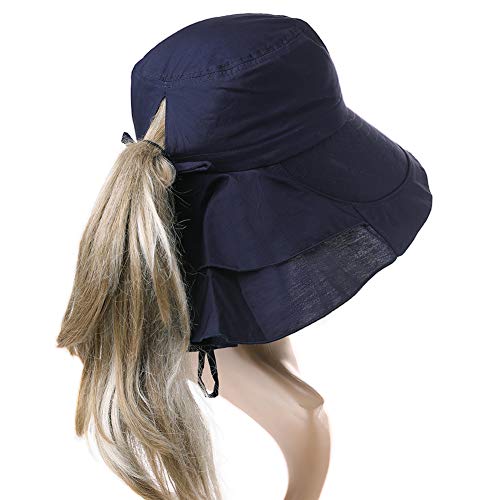 Comhats Ladies Sun Hat Foldable UPF 50 Wide Brim with Neck Protection Summer Spring UV Cotton Safari Gardening Walking Hat with Chin Strap Beige Small