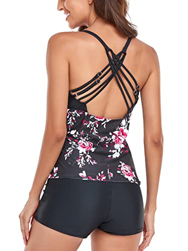 Sixyotie Women’s Swimwear Gradient Color Tankini Set Top with Shorts Low Waist Sporty Swimsuit Bikini