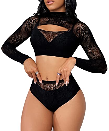 Buitifo Womens Lingerie Fishnet Babydoll Bodysuit Mini Dress Set One Size