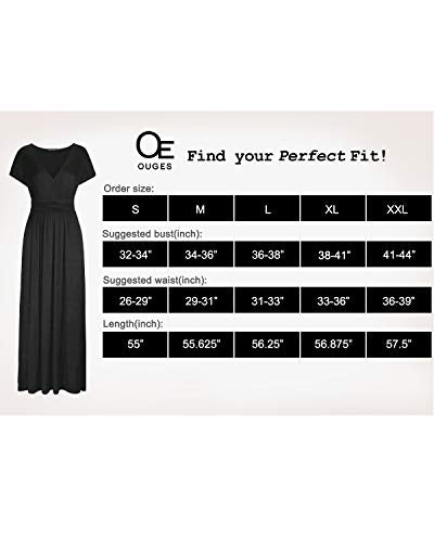OUGES Women's Summer Casual V Neck Short Sleeve Floral Pattern Wrap Ladies Maxi Long Dress with Pockets