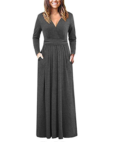 OUGES Women's Summer Casual V Neck Short Sleeve Floral Pattern Wrap Ladies Maxi Long Dress with Pockets