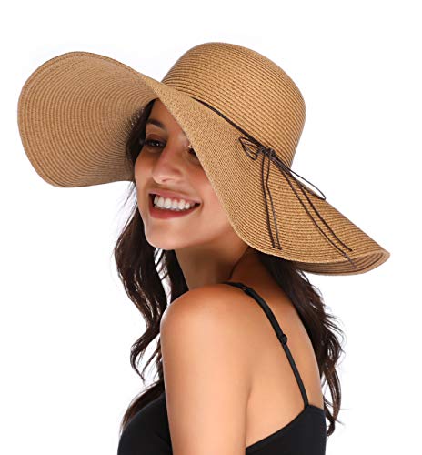 Lanzom Womens 5.5 Inches Wide Brim Straw Hat Floppy Foldable Roll up Cap Beach Sun Hat