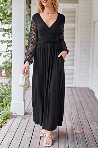 OUGES Women's Summer Casual V Neck Short Sleeve Floral Pattern Wrap Ladies Maxi Long Dress with Pockets
