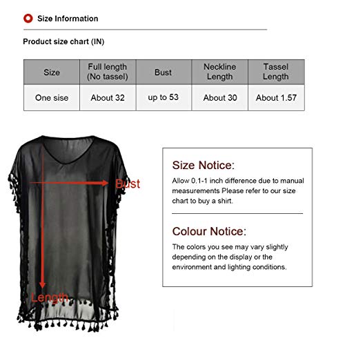 Women's Chiffon Tassel Swimsuit Summer Beach Cover Up Swimwear Dress Beachwear (Black)
