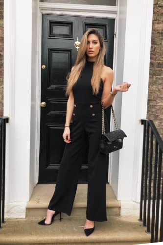 Womens Halterneck Sleeveless Jumpsuit Playsuit Romper Wide Leg Dress Fashion Elegant
