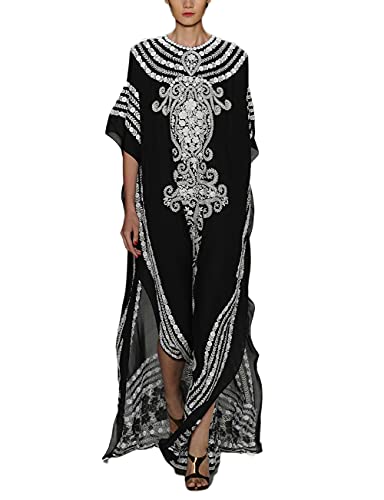 Bsubseach Green Snake Print Loose Kaftan Dress Plus Size Beach Cover Up Half Sleeve Caftan Maxi Dress for Women