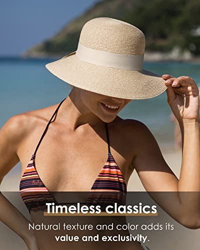 FURTALK Womens Beach Sun Straw Hat UV UPF50 Travel Foldable Brim Summer UV Hat