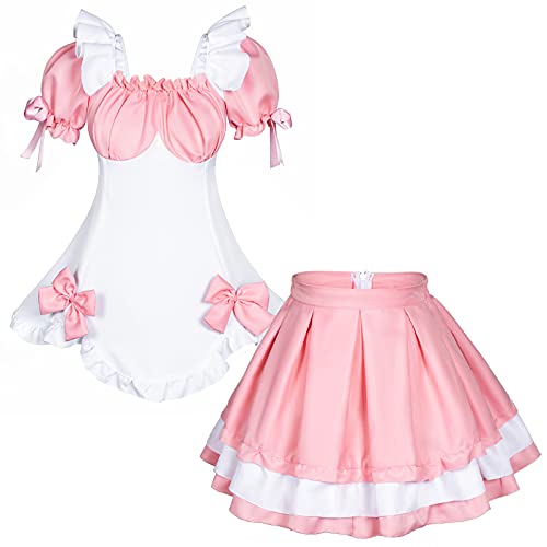 Wannsee Anime French Maid Apron Lolita Fancy Dress Cosplay Costume Furry Cat Ear Gloves Socks Set