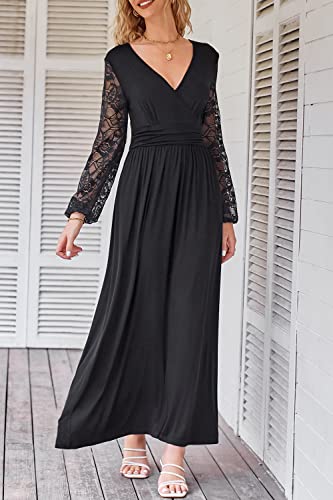 OUGES Women's Summer Casual V Neck Short Sleeve Floral Pattern Wrap Ladies Maxi Long Dress with Pockets