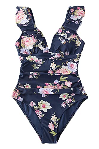 CUPSHE Women One Piece Swimsuit Ruffled Lace Up Beach Swimwear Tummy Control Swimming Costume Bathing Suit