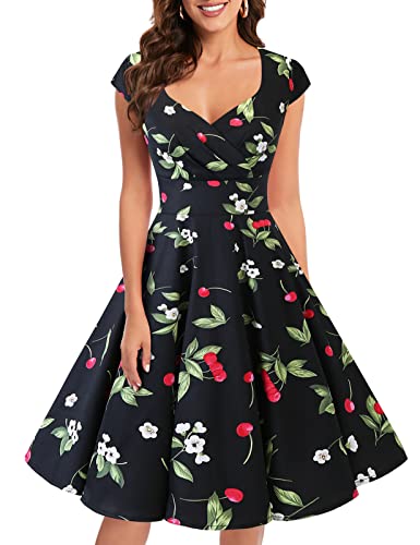 bbonlinedress Women's 50s 60s A Line Rockabilly Dress Cap Sleeve Vintage Swing Party Dress Blush