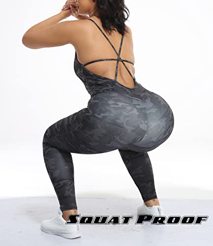 RIOJOY Backless Sports Bandage Romper Playsuit Yoga Jumpsuit for Women All in One Gym Wear