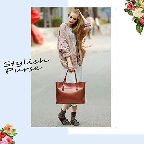 Aileese Womens Soft Leather Handbags Large Capacity Retro Vintage Top-Handle Casual Tote Shoulder Bags