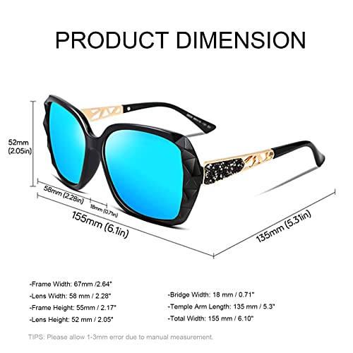 FEISEDY Oversized Polarised Square Sunglasses Sparkling Composite Large Frame Ladies Sunglasses Classic Womens Sunglasses