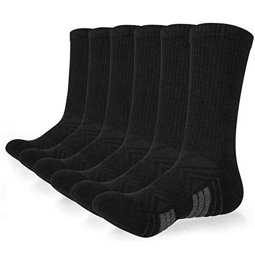 coskefy Cotton Sports Socks Cushioned Running Socks Trainer Socks for Men Women Walking Hiking Trekking Socks, 6 Pairs x black