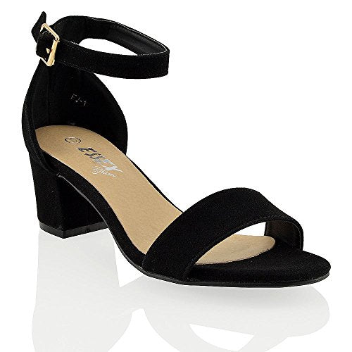 Womens Low Mid Heel Block Peep Toe Ladies Ankle Strap Party Strappy Sandals Shoes