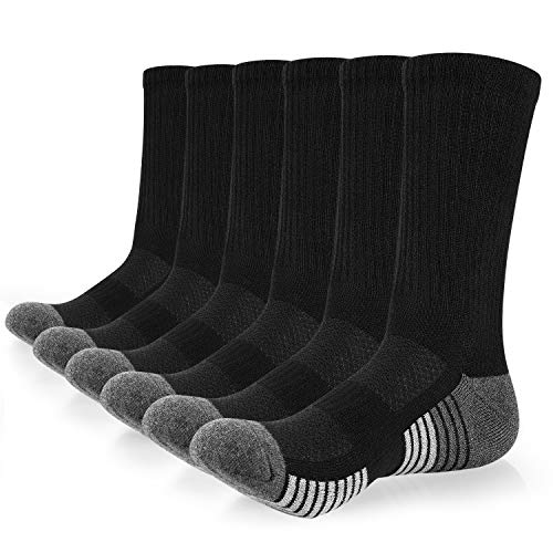 coskefy Cotton Sports Socks Cushioned Running Socks Trainer Socks for Men Women Walking Hiking Trekking Socks, 6 Pairs x black