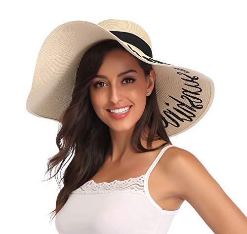 Lanzom Womens 5.5 Inches Wide Brim Straw Hat Floppy Foldable Roll up Cap Beach Sun Hat