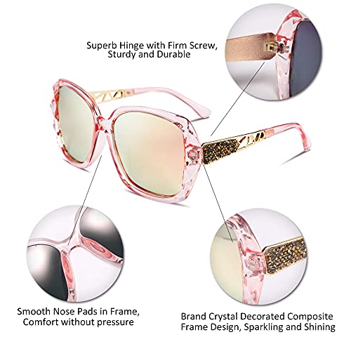 FEISEDY Oversized Polarised Square Sunglasses Sparkling Composite Large Frame Ladies Sunglasses Classic Womens Sunglasses