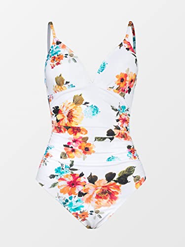 CUPSHE Women Swimsuit One Piece V Neck Tummy Control Ruched Front Low Back Bathing Suit Swimwear