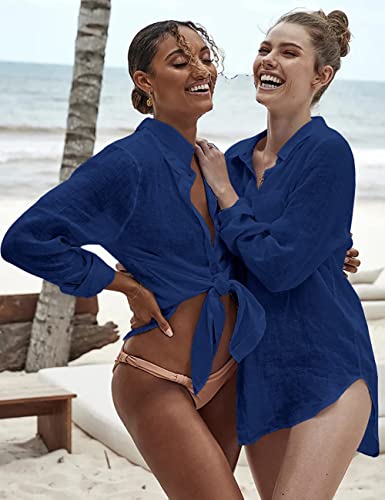 Bsubseach Long Sleeve Beach Shirt Blouses Women Turn Down Collar Bikini Bathing Suit Cover Ups Swimwear Apricot