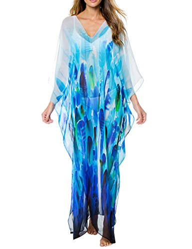 Bsubseach Chiffon Print Shirt Dress Beach Cover Up Loose Turn Down Collar Long Sleeve Bikini Kaftan Cover Ups for Swimwear Women