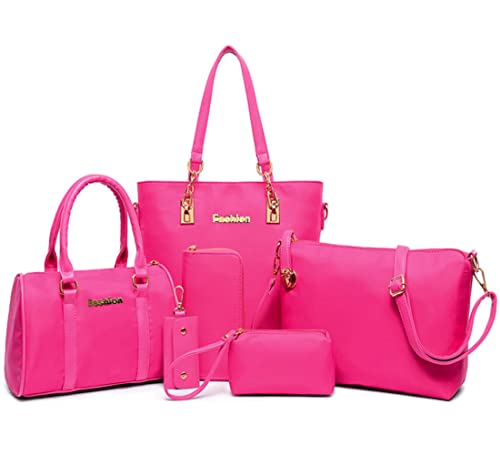 FiveloveTwo Women Ladies 6 Pcs Handbag Set Hobo Top Handle Bag Totes Satchels Crossbody Shoulder Bags and Purse Clutch Black