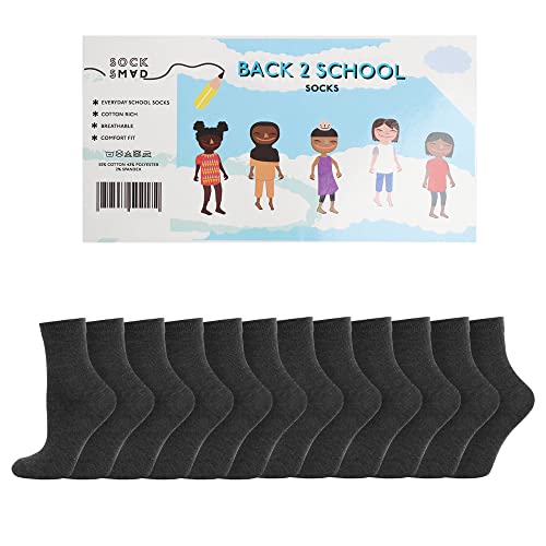 Boys Girls Childrens Kids Back to School 12 Pairs Cotton Rich Plain Ankle School Socks Sizes 0-2½, 3-5½, 6-8½, 9-12, 12½-3½, 4-5½ (7-10y - 12½-3½ Jnr, Navy)