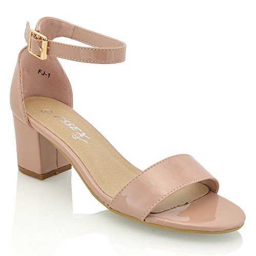 Womens Low Mid Heel Block Peep Toe Ladies Ankle Strap Party Strappy Sandals Shoes