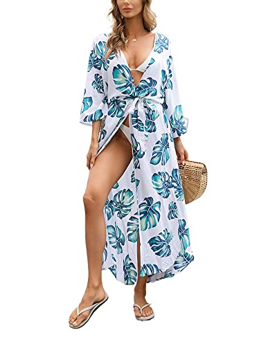Women Swimsuit Cover Up Bathing Suit Kimono Long Beach Dress Floral Lace Bikini Swim Coverup Sun Protection Clothing
