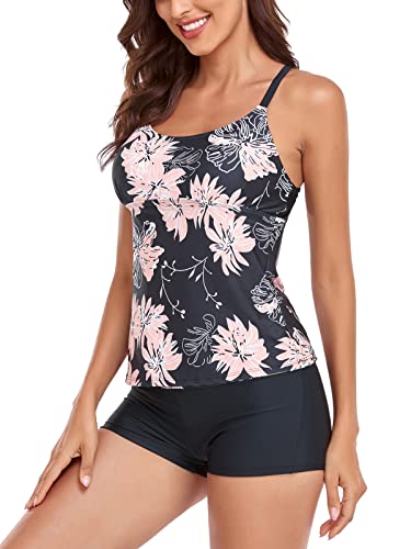 Sixyotie Women’s Swimwear Gradient Color Tankini Set Top with Shorts Low Waist Sporty Swimsuit Bikini