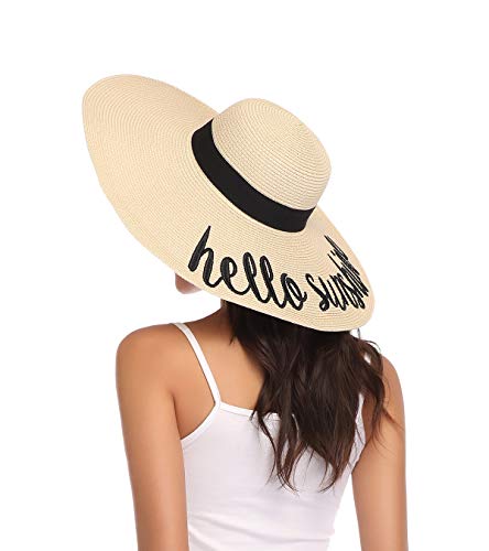 Lanzom Womens 5.5 Inches Wide Brim Straw Hat Floppy Foldable Roll up Cap Beach Sun Hat