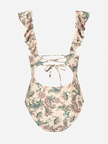 CUPSHE Women One Piece Swimsuit Ruffled Lace Up Beach Swimwear Tummy Control Swimming Costume Bathing Suit