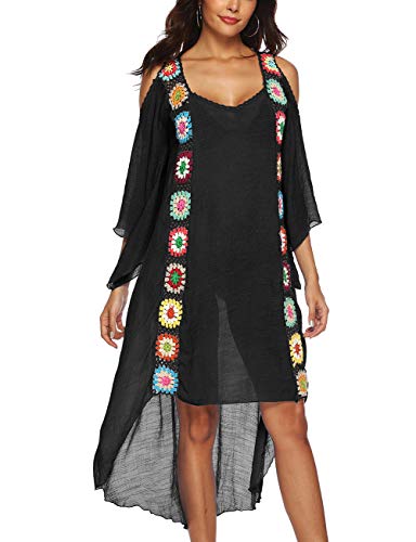 Bsubseach Chiffon Print Shirt Dress Beach Cover Up Loose Turn Down Collar Long Sleeve Bikini Kaftan Cover Ups for Swimwear Women