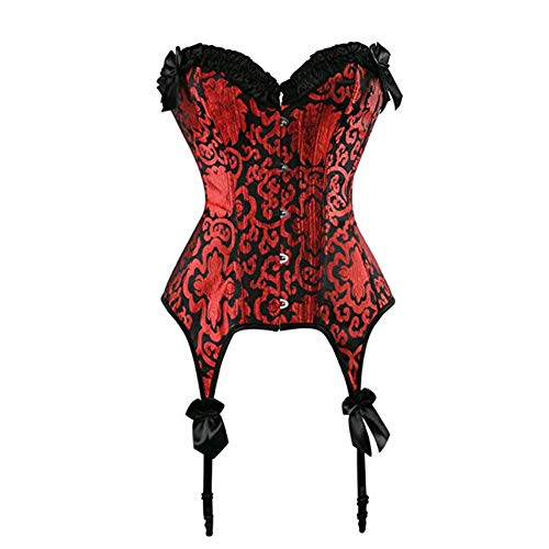 Kelvry Women's Gothic Satin Lace up Boned Bustier Corset Top with Suspenders