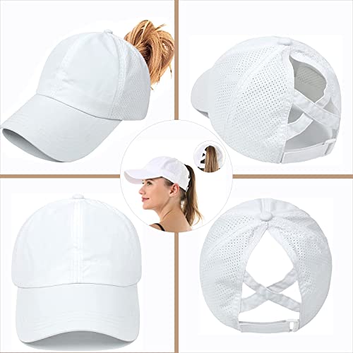 Womens Criss Cross Ponytail Baseball Cap,High Messy Bun Ponycap Quick Drying Mesh Outdoor Sports Hat with Ponytail Hole Adjustable Travel Summer Hat