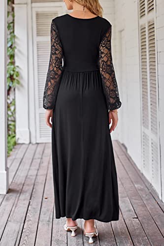 OUGES Women's Summer Casual V Neck Short Sleeve Floral Pattern Wrap Ladies Maxi Long Dress with Pockets