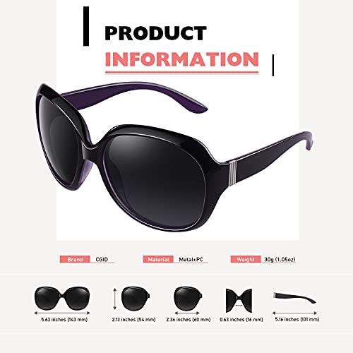 CGID Sunglasses Womens Ladies Polarised Retro Designer Sun Glasses Brown Big Frame Oversized Shades UV Protection Goggles